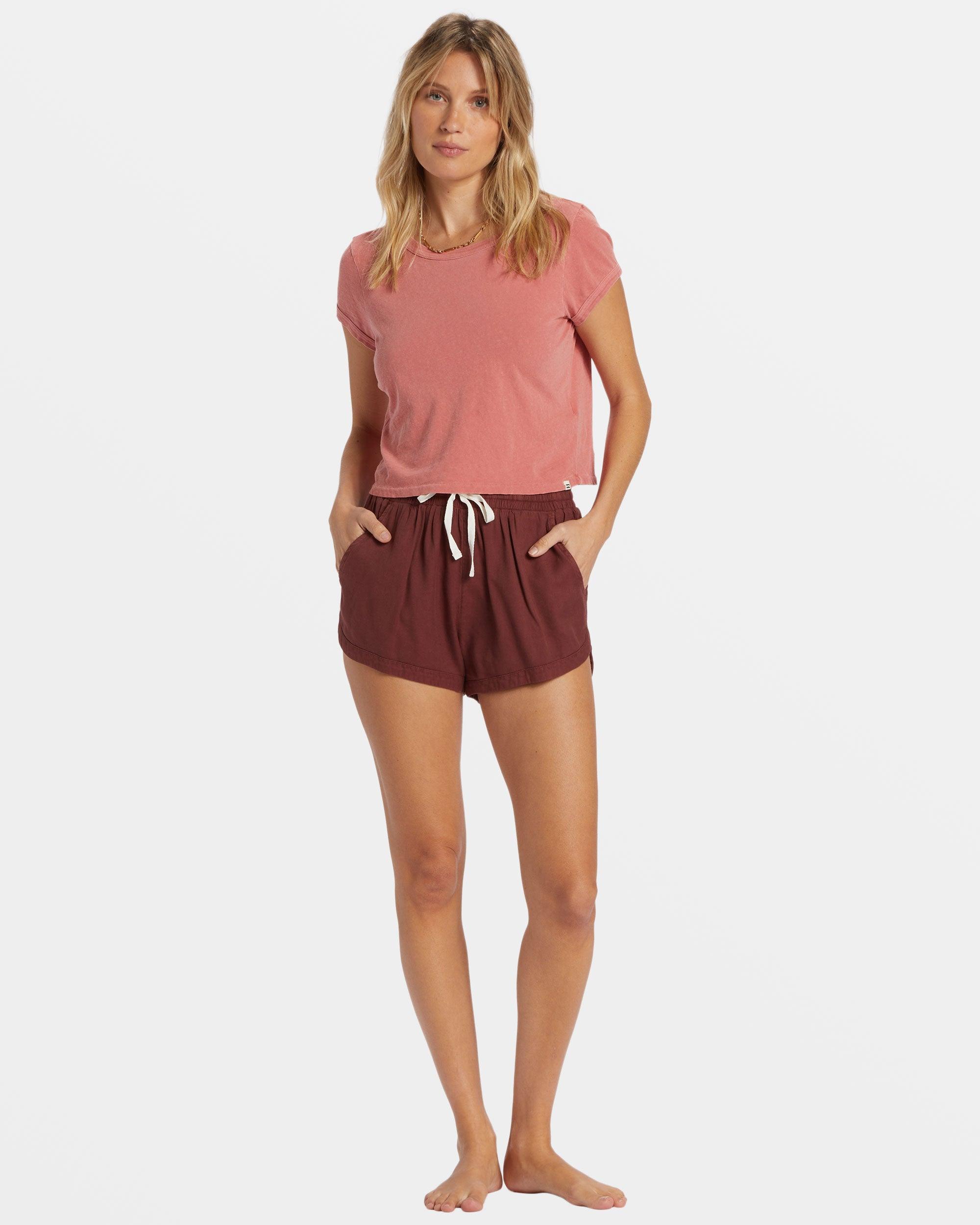 Road Trippin Elastic Waist Shorts - Choc Cherry Female Product Image