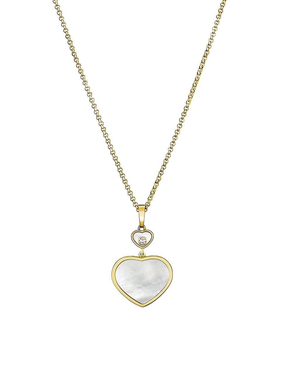 Womens Happy Hearts 18K Yellow Gold, Mother-Of-Pearl & 0.05 TCW Diamond Pendant Necklace Product Image