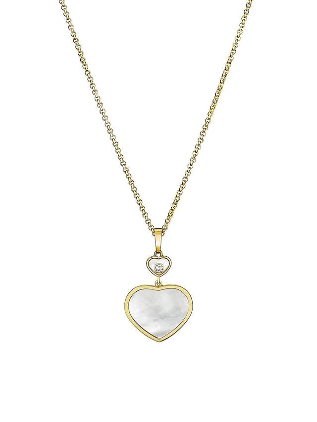 Womens Happy Hearts 18K Yellow Gold, Mother-Of-Pearl & 0.05 TCW Diamond Pendant Necklace Product Image