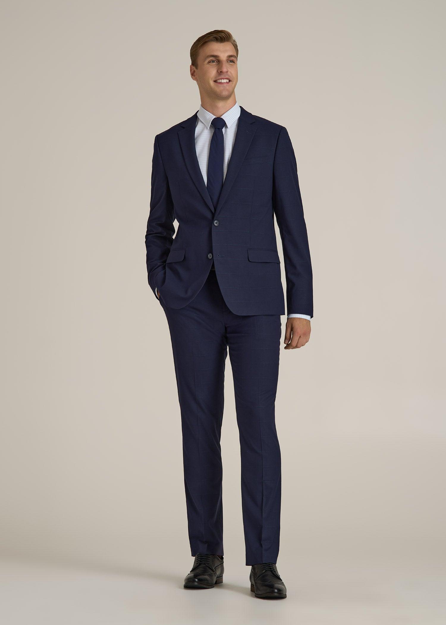 Suit Trousers for Tall Men in Blue Windowpane Male Product Image