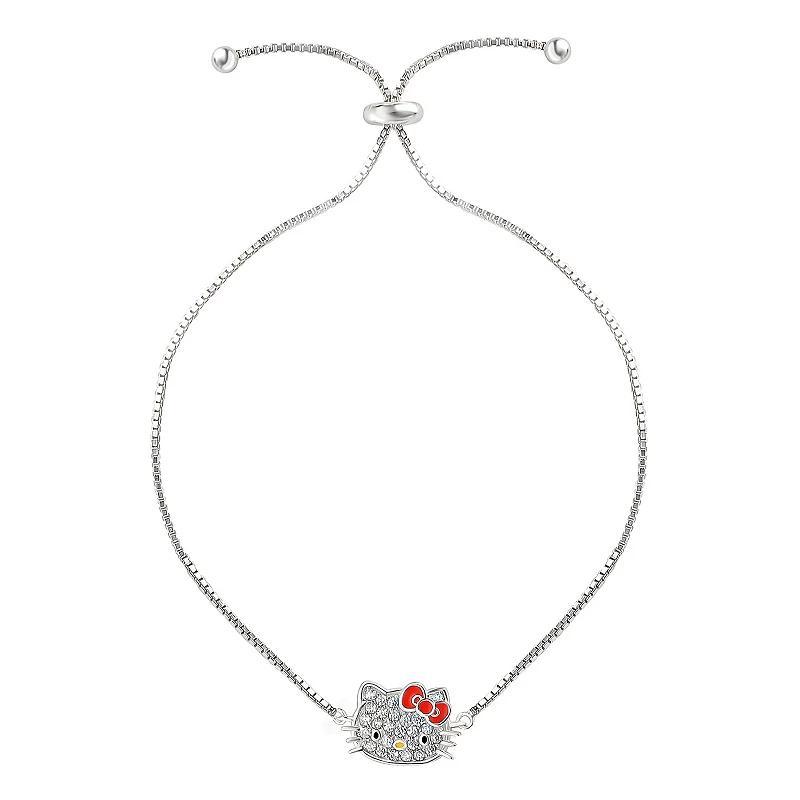 Sanrio Hello Kitty Sterling Silver and Cubic Zirconia Lariat Bracelet, Womens Product Image