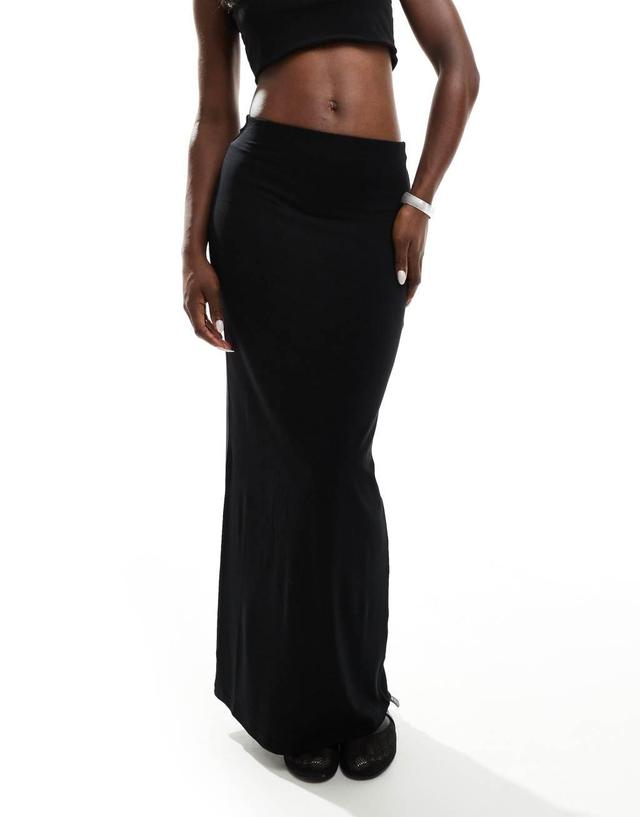 Miss Selfridge low rise maxi skirt in black Product Image