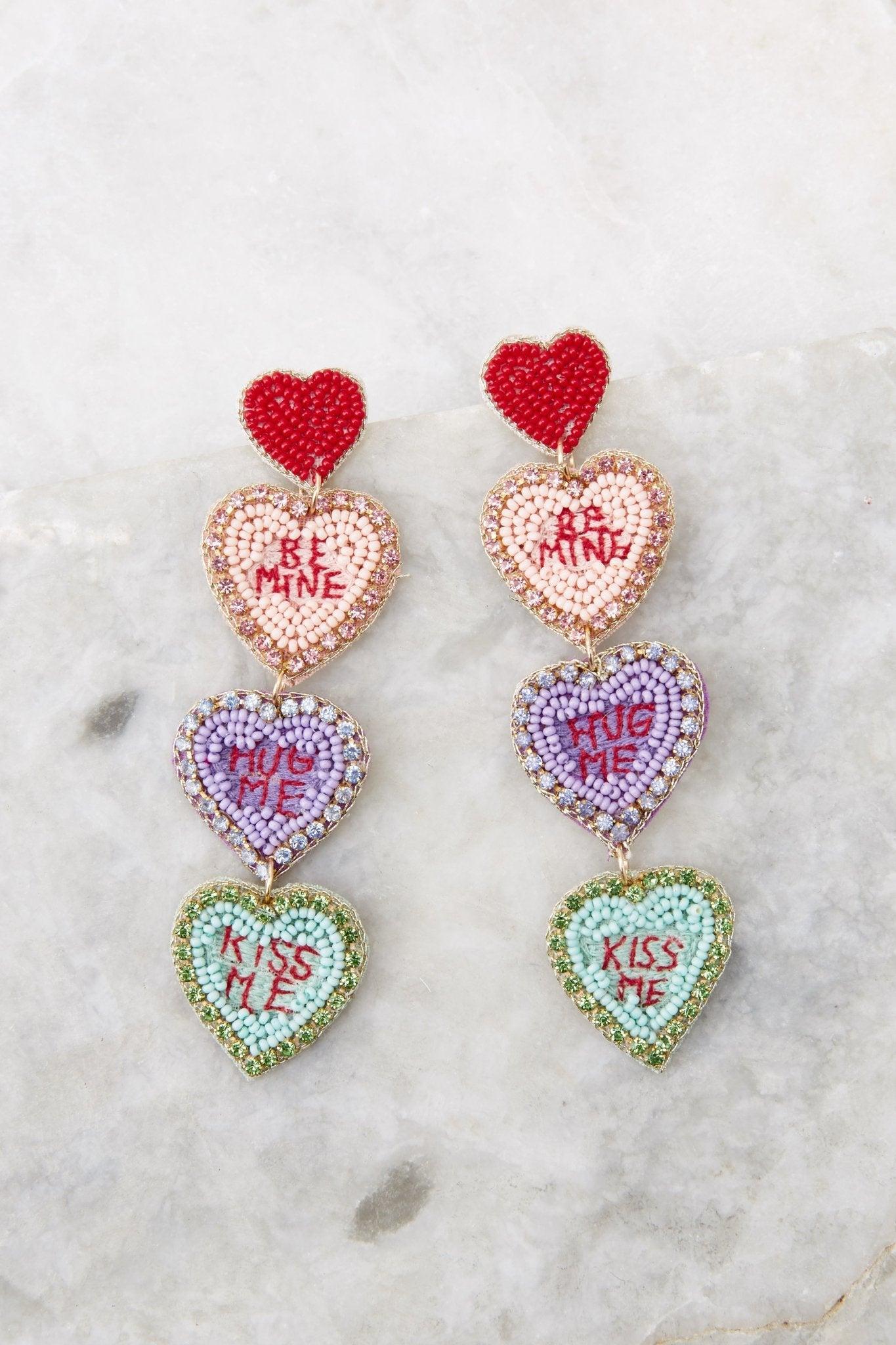 Sweetest Heart Red Multi Beaded Earrings Product Image