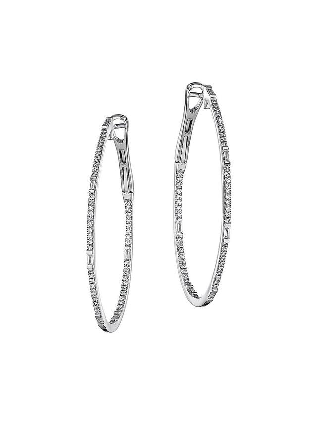 Womens 14K White Gold & 0.44 TCW Diamond Oval Hoop Earrings Product Image