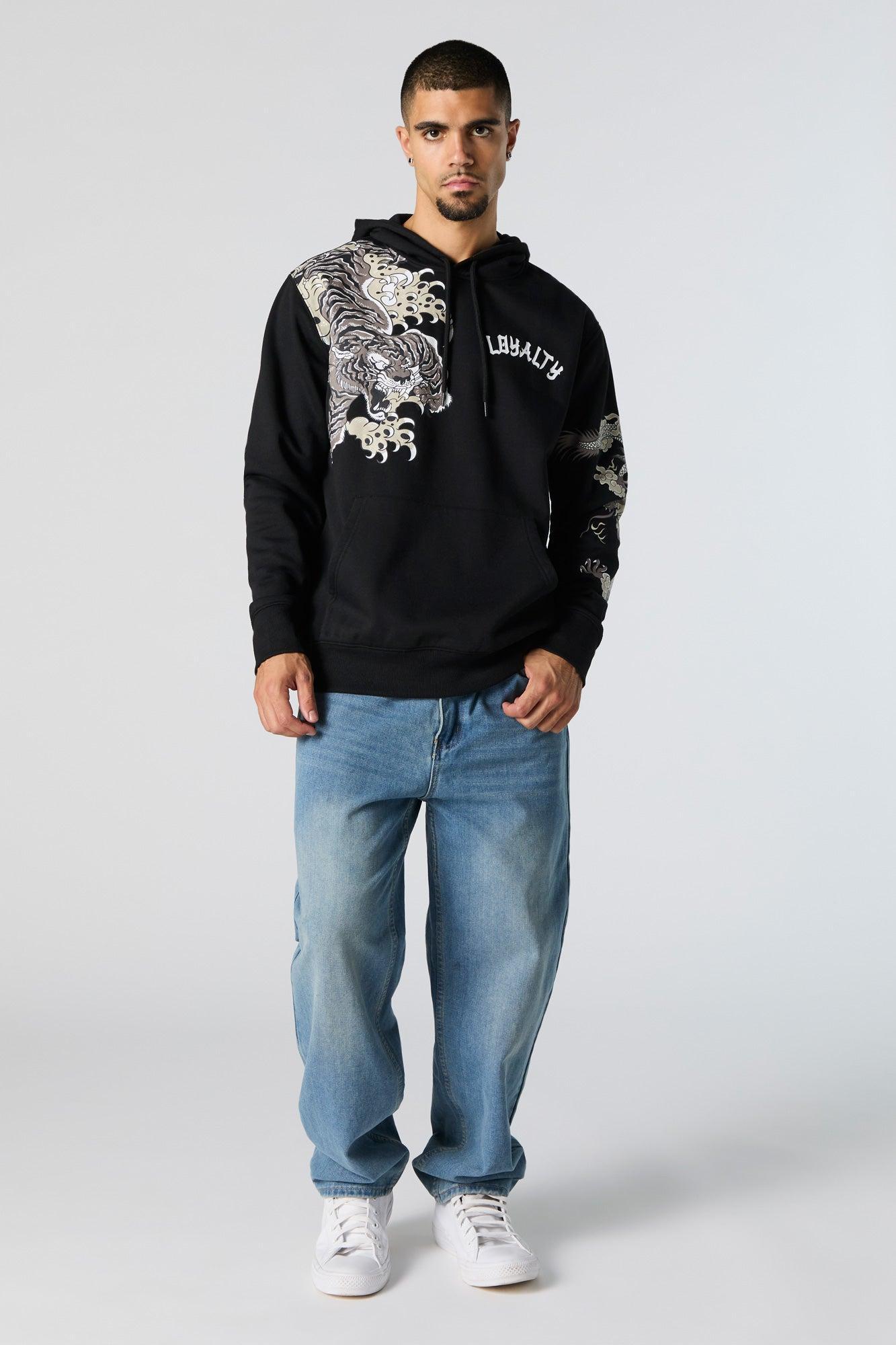 Tiger Graphic Fleece Hoodie Male Product Image