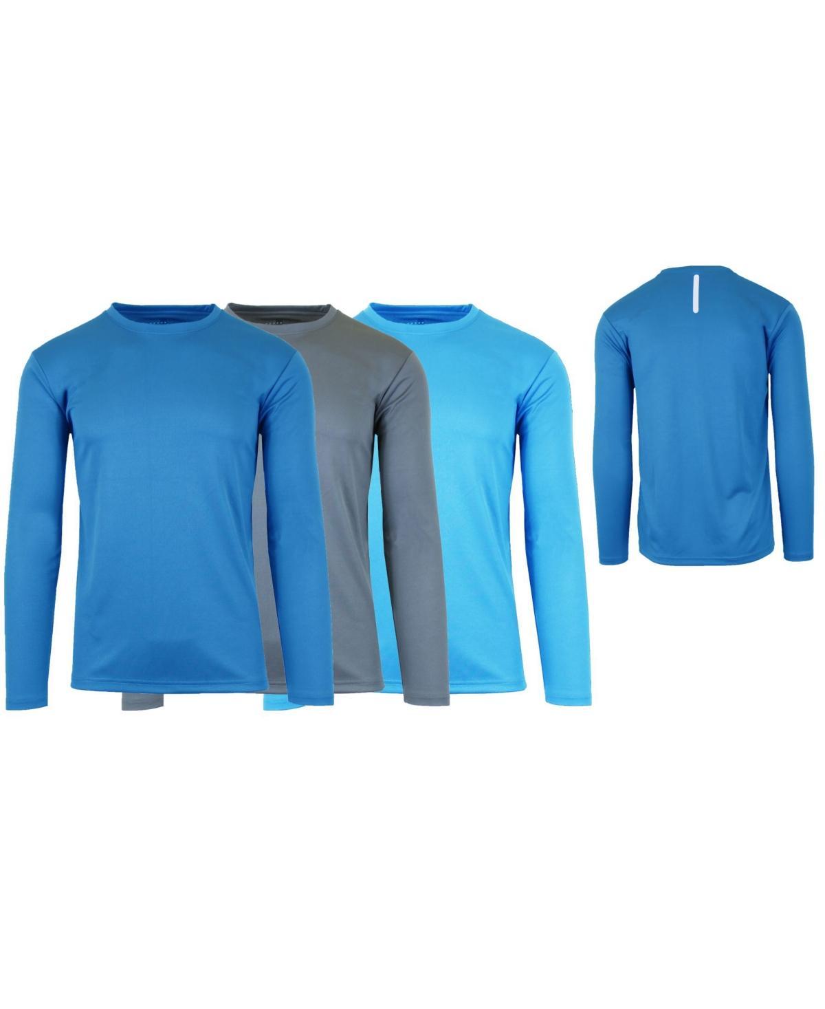 Galaxy By Harvic Mens Long Sleeve Moisture-Wicking Performance Tee, Pack of 3 Blue/Charcoal Product Image