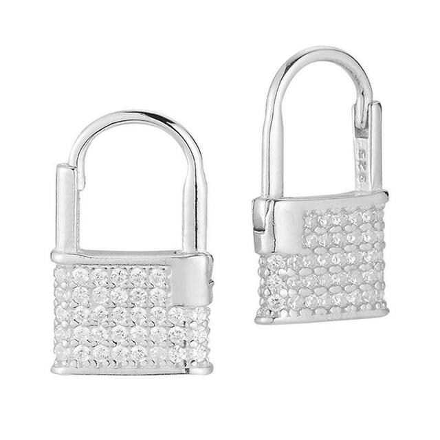 Sunkissed Sterling Cubic Zirconia Padlock Earrings, Womens, Silver Tone Product Image