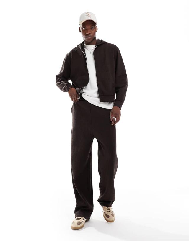 ASOS DESIGN oversized waffle wide leg sweatpants in brown Product Image