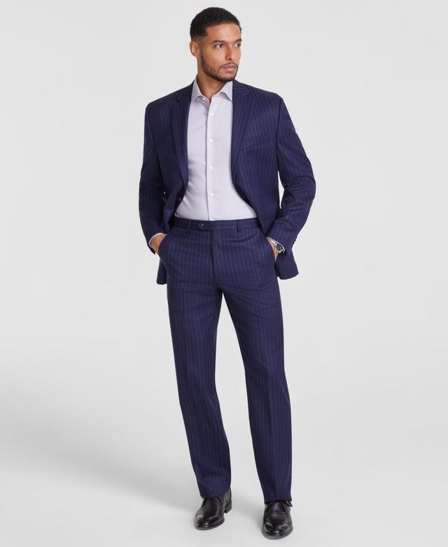 Michael Kors Mens Classic-Fit Pinstripe Wool-Blend Stretch Suit Separate Pants - Navy Product Image