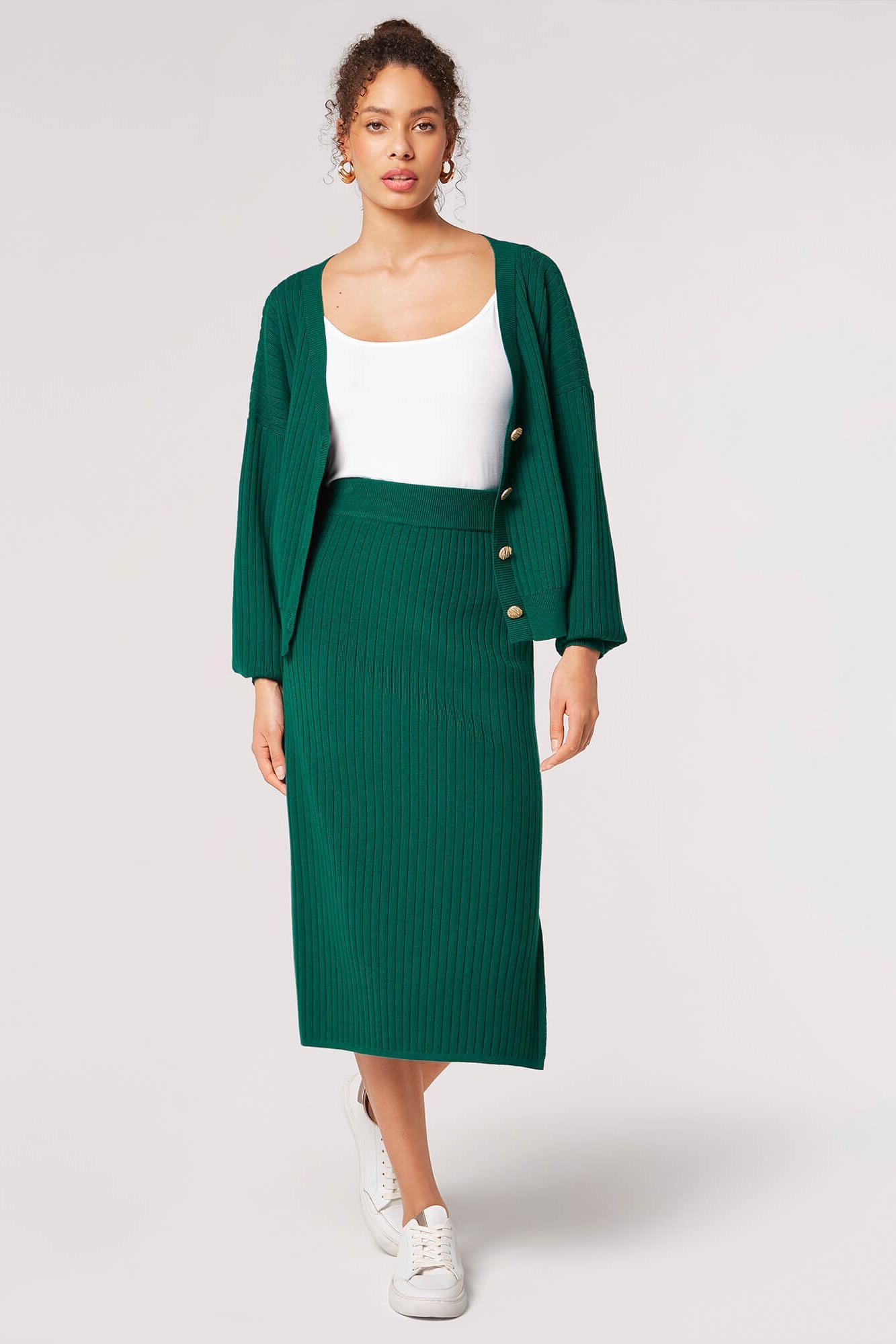 Knitted Ribbed Midi Skirt Product Image