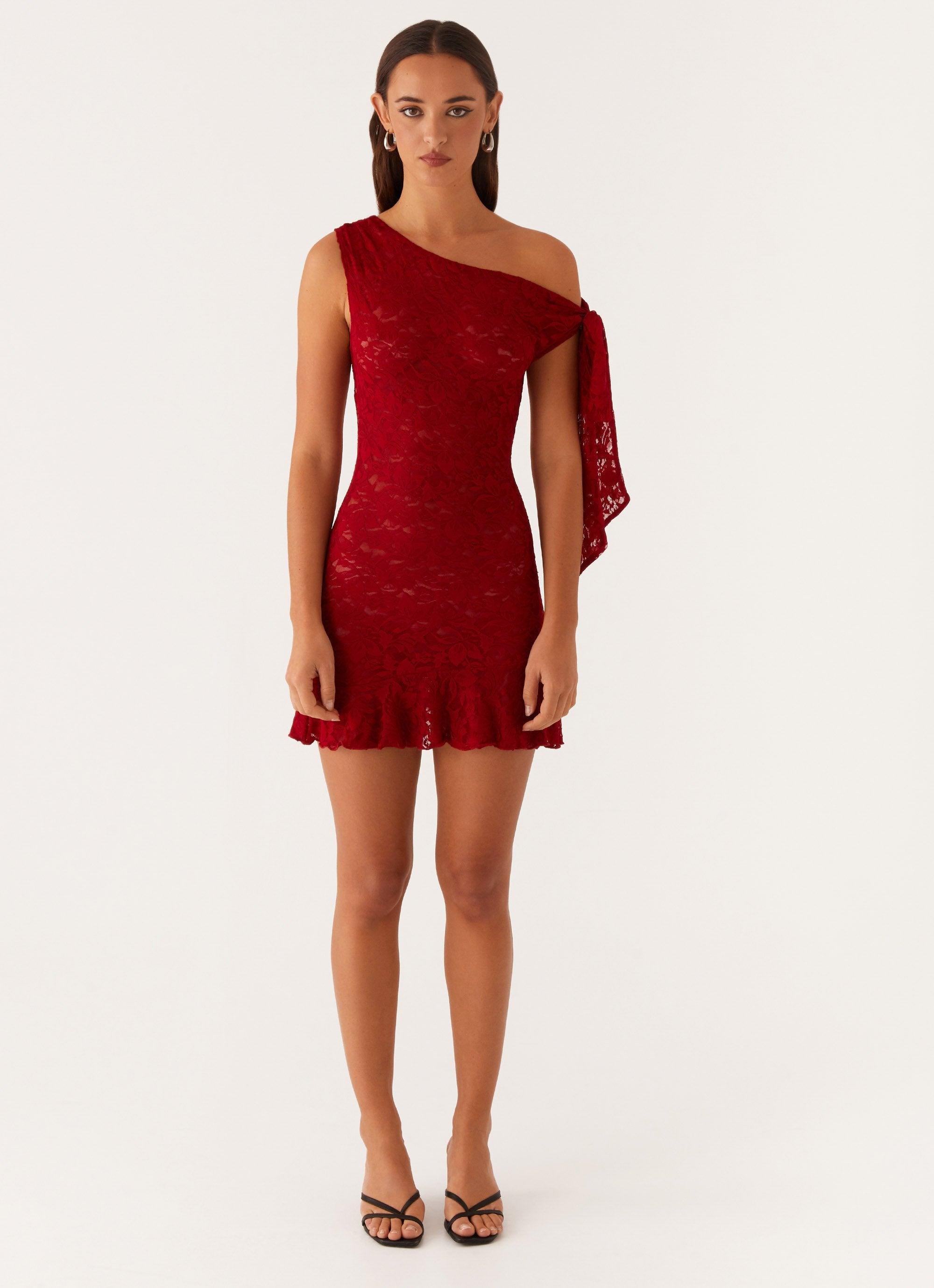 Palm House Lace Mini Dress - Red Product Image