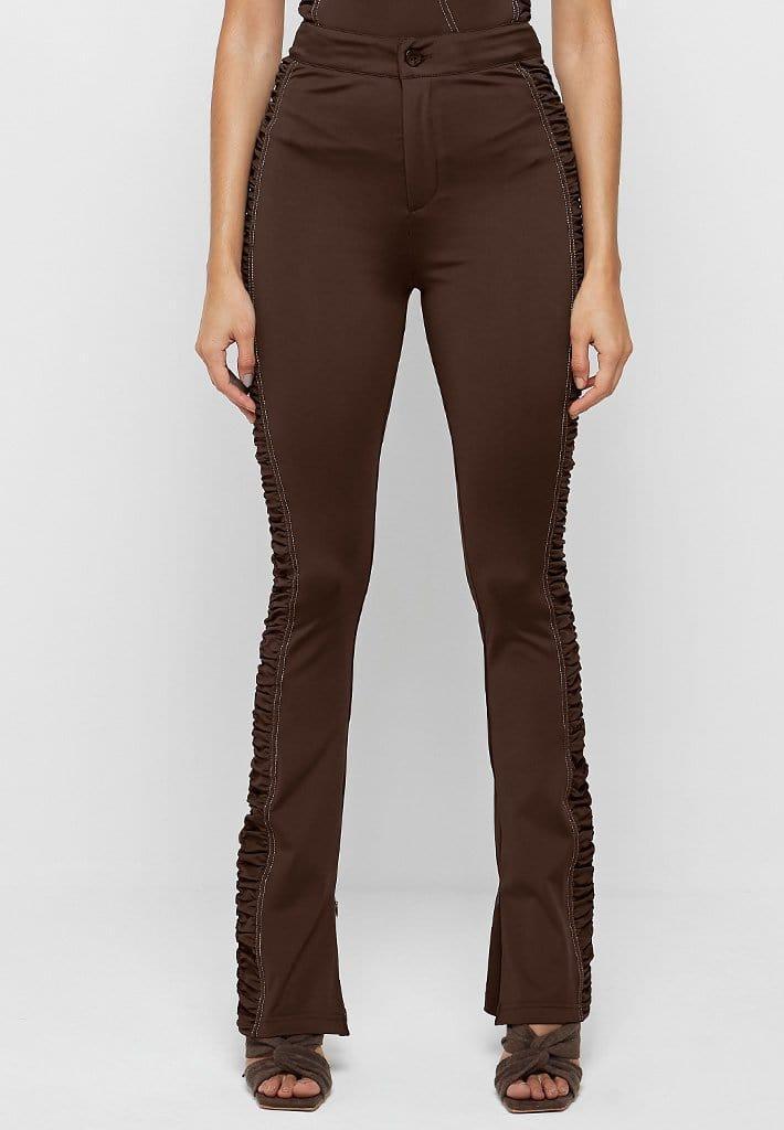 Ruched Side Flared Leggings - Chocolate Brown Female Product Image