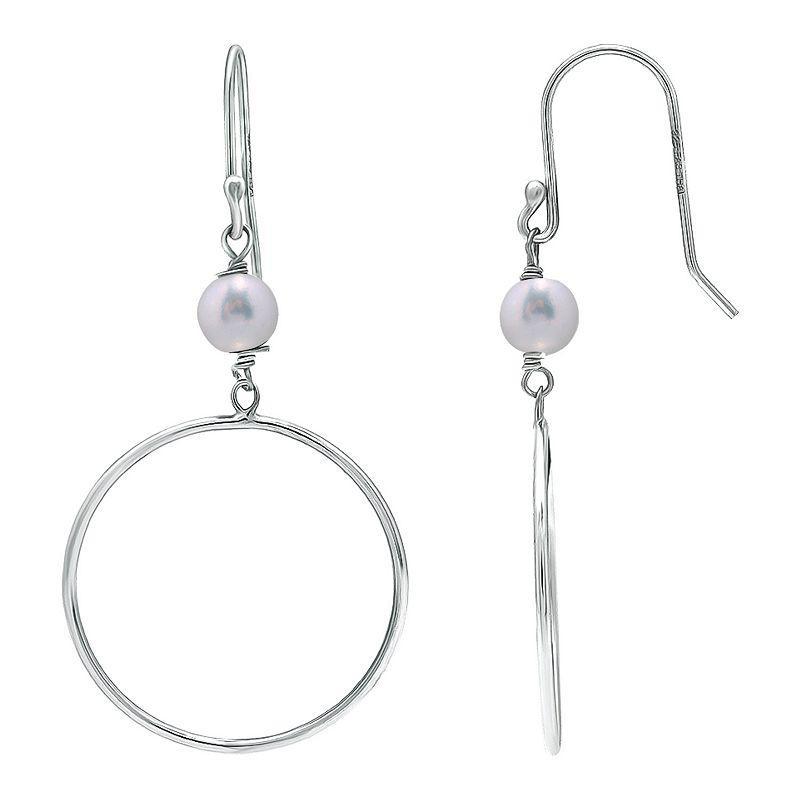 Aleure Precioso Sterling Silver Freshwater Cultured Pearl Hoop Drop Earrings, Womens, Silver Tone Product Image