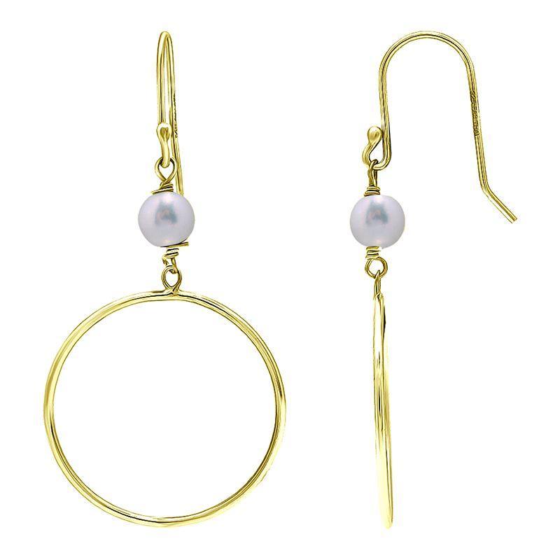 Aleure Precioso Sterling Silver Freshwater Cultured Pearl Hoop Drop Earrings, Womens, Gold Product Image