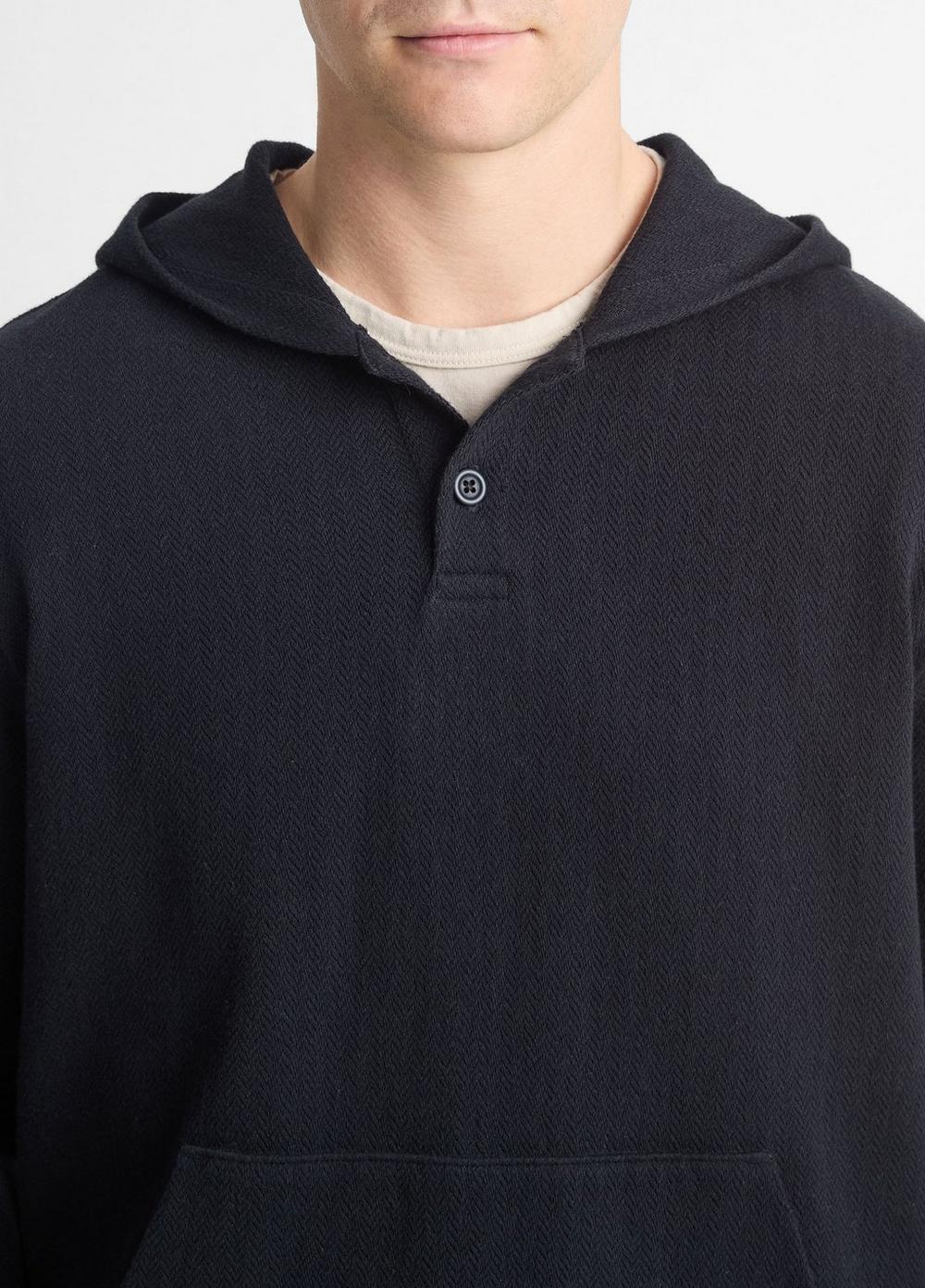 Herringbone Cotton-Blend Terry Henley Hoodie Product Image