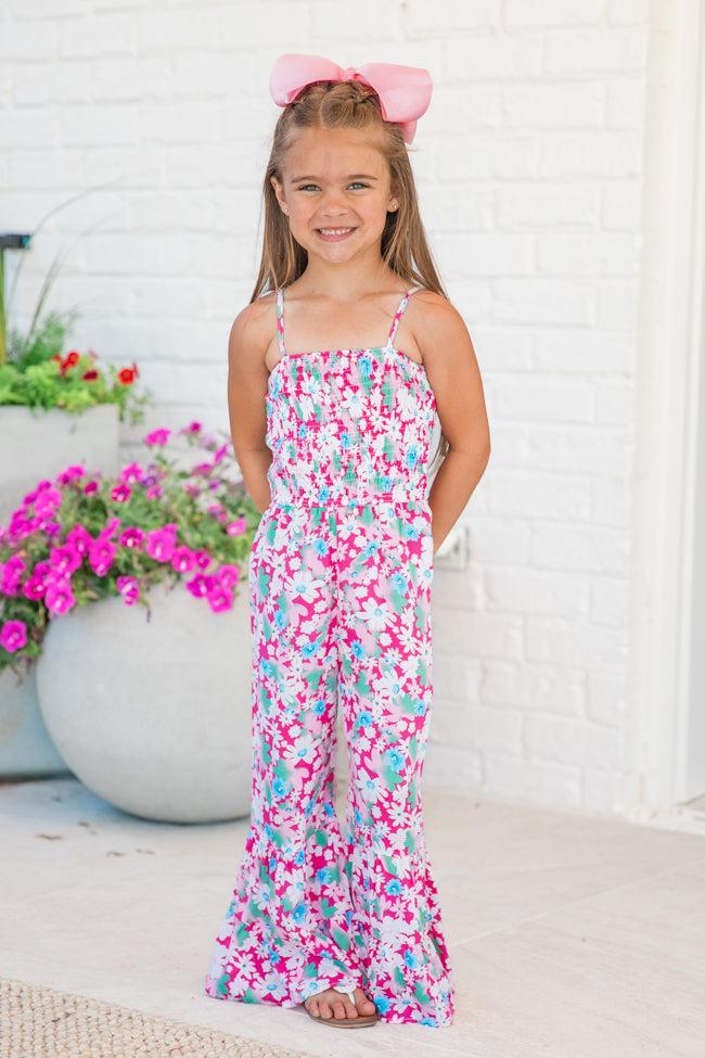 Kid's Aware of This Pink Floral Flare Leg Jumpsuit Product Image