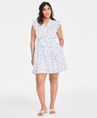 Women's Dot Scatter-Print Ruffle-Sleeve Button-Front Mini Dress, Created for Macy's   Product Image