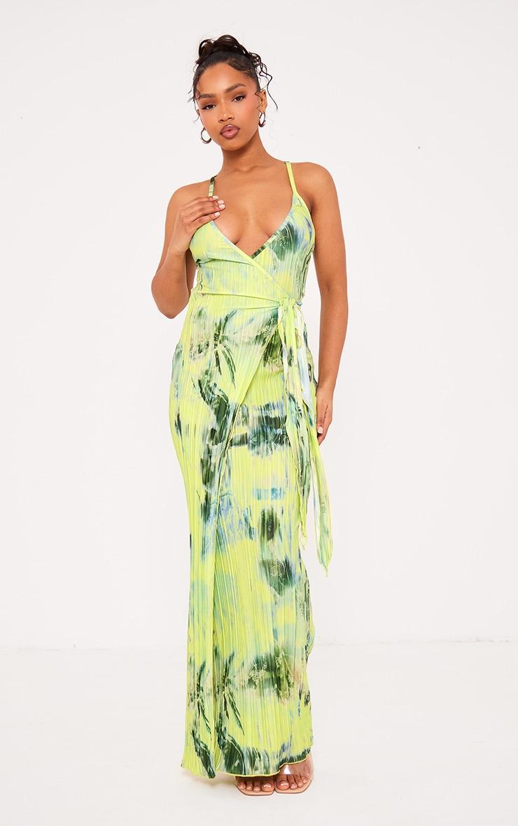 Multi Print Plisse Wrap Tie Maxi Dress Product Image