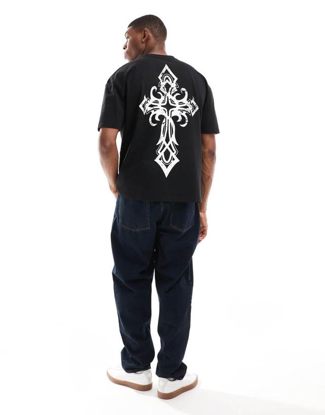 Liquor & Poker oversized t-shirt with cross front and back print in black Product Image