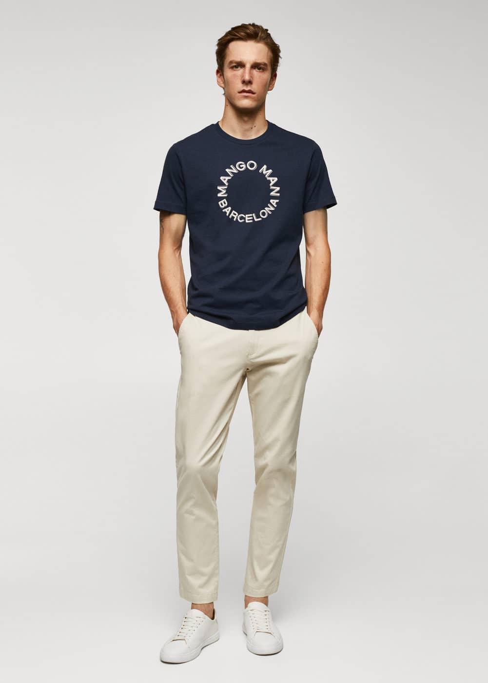 MANGO MAN - 100% cotton logo t-shirt navy - M - Men Product Image