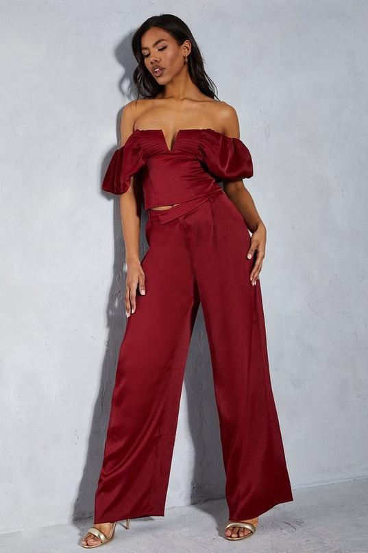 Textured Satin Dipped Waist Straight Leg Trouser product image