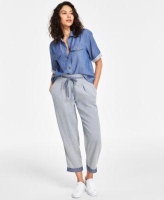 Women's Cotton Camp Shirt & High-Rise Pants Product Image