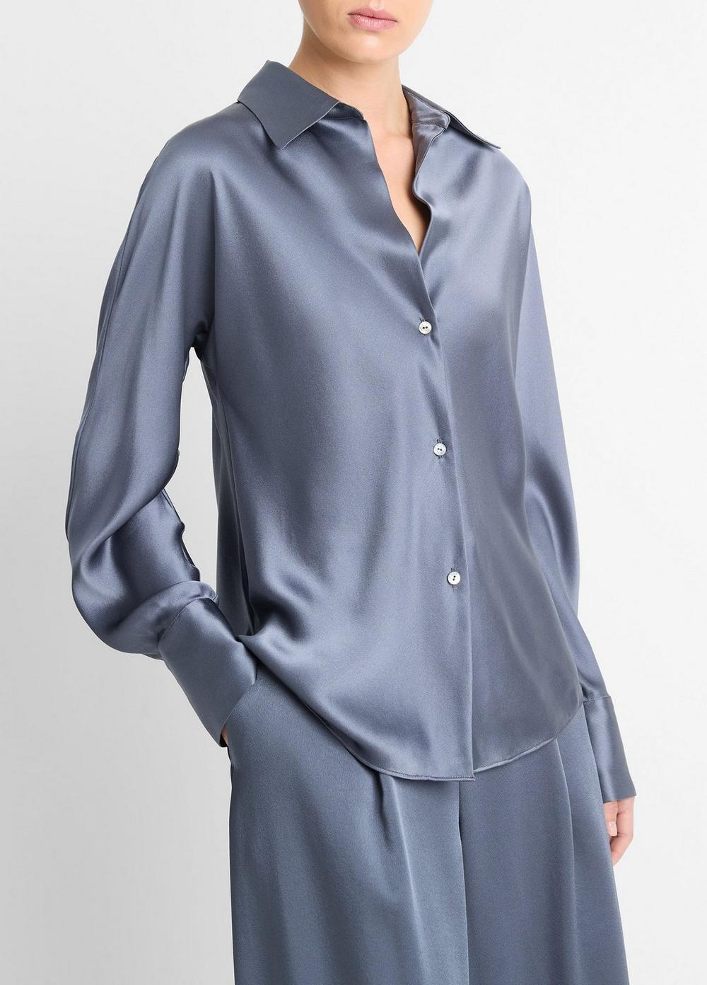 Silk Bias Long-Sleeve Blouse Product Image