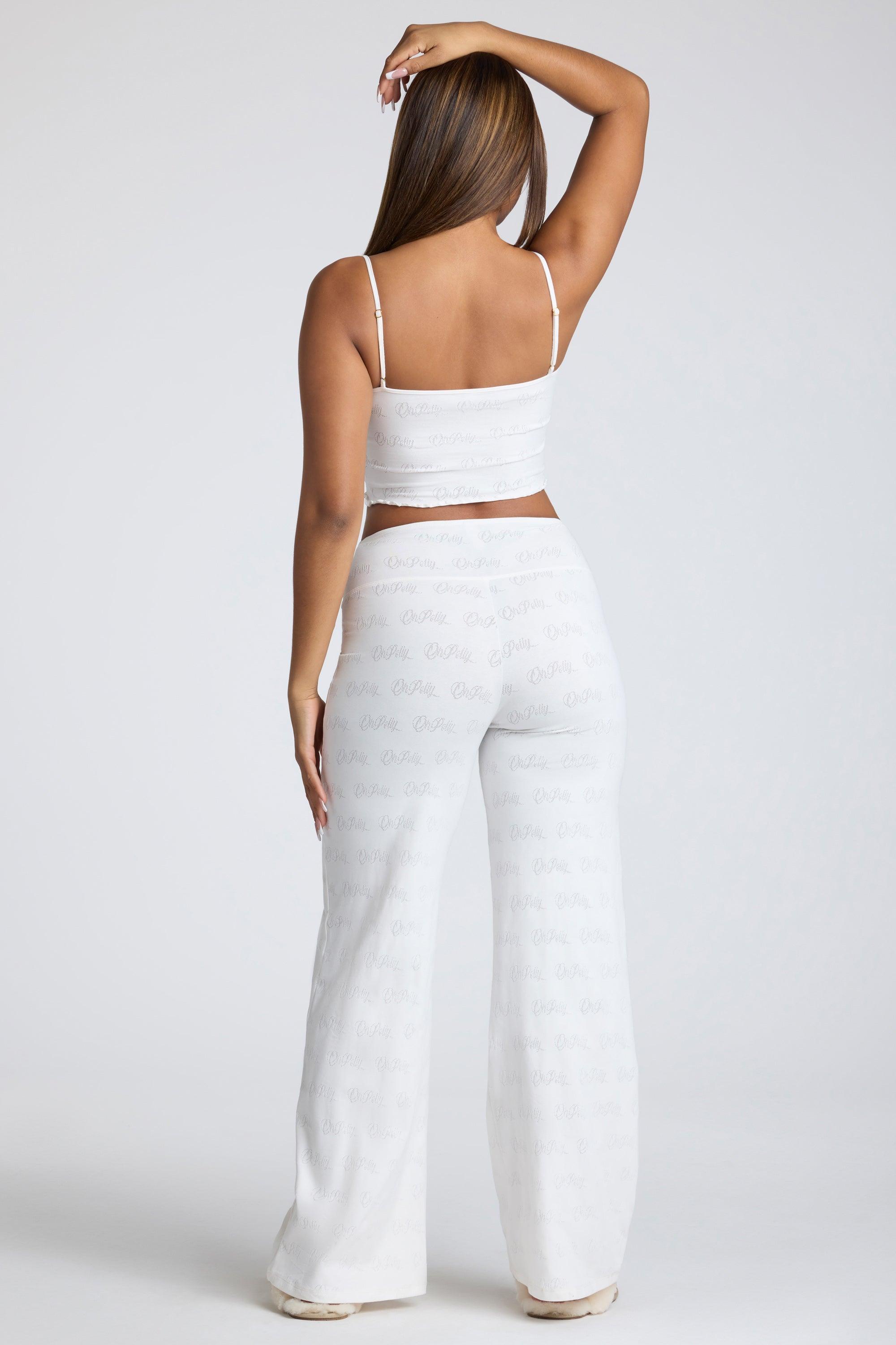 Strappy Ruched Pointelle Crop Top in White Product Image