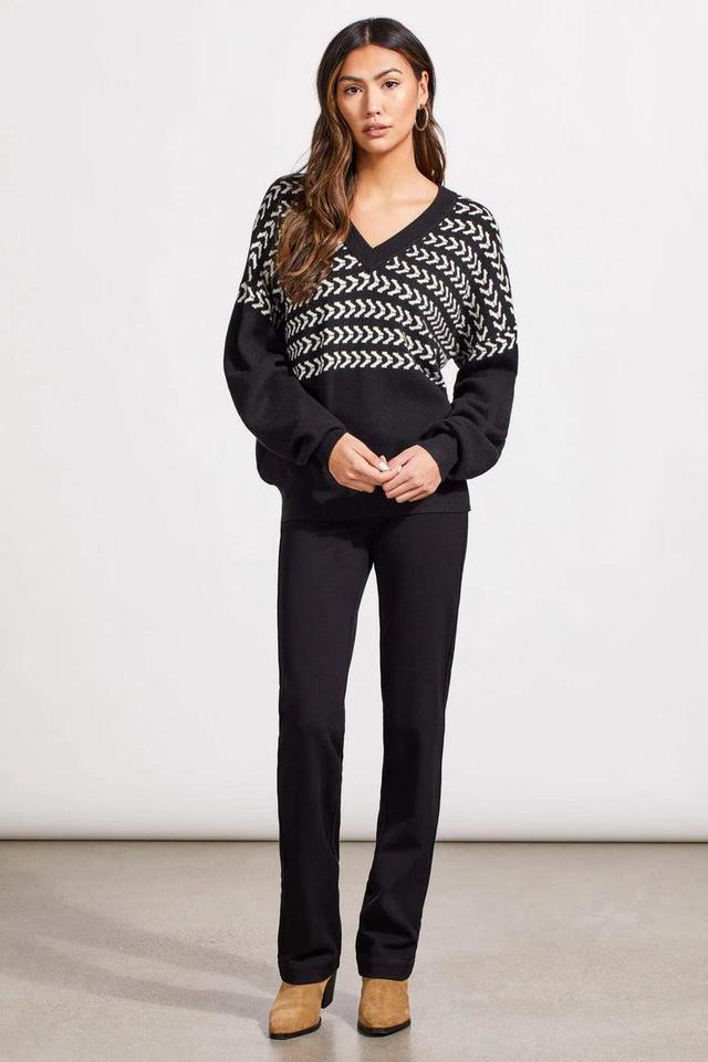 V-Neck Intarsia Sweater- Black Product Image