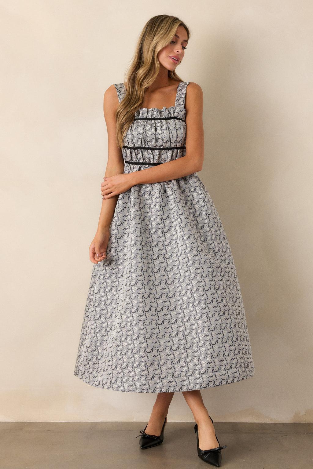 Moment In Time Light Grey Floral Midi Dress product image