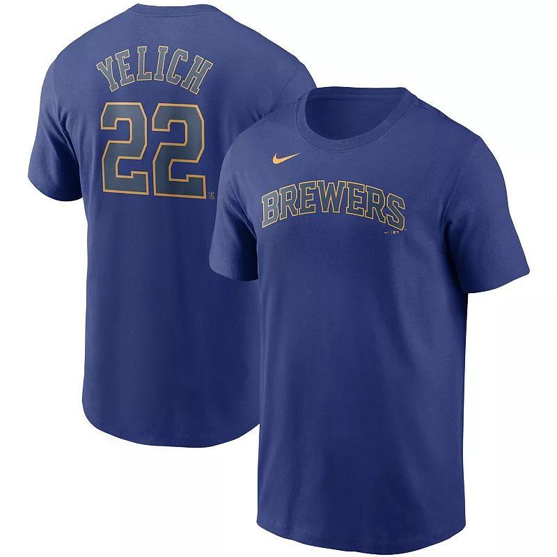 Mens Nike Christian Yelich Royal Milwaukee Brewers Name & Number T-Shirt Product Image