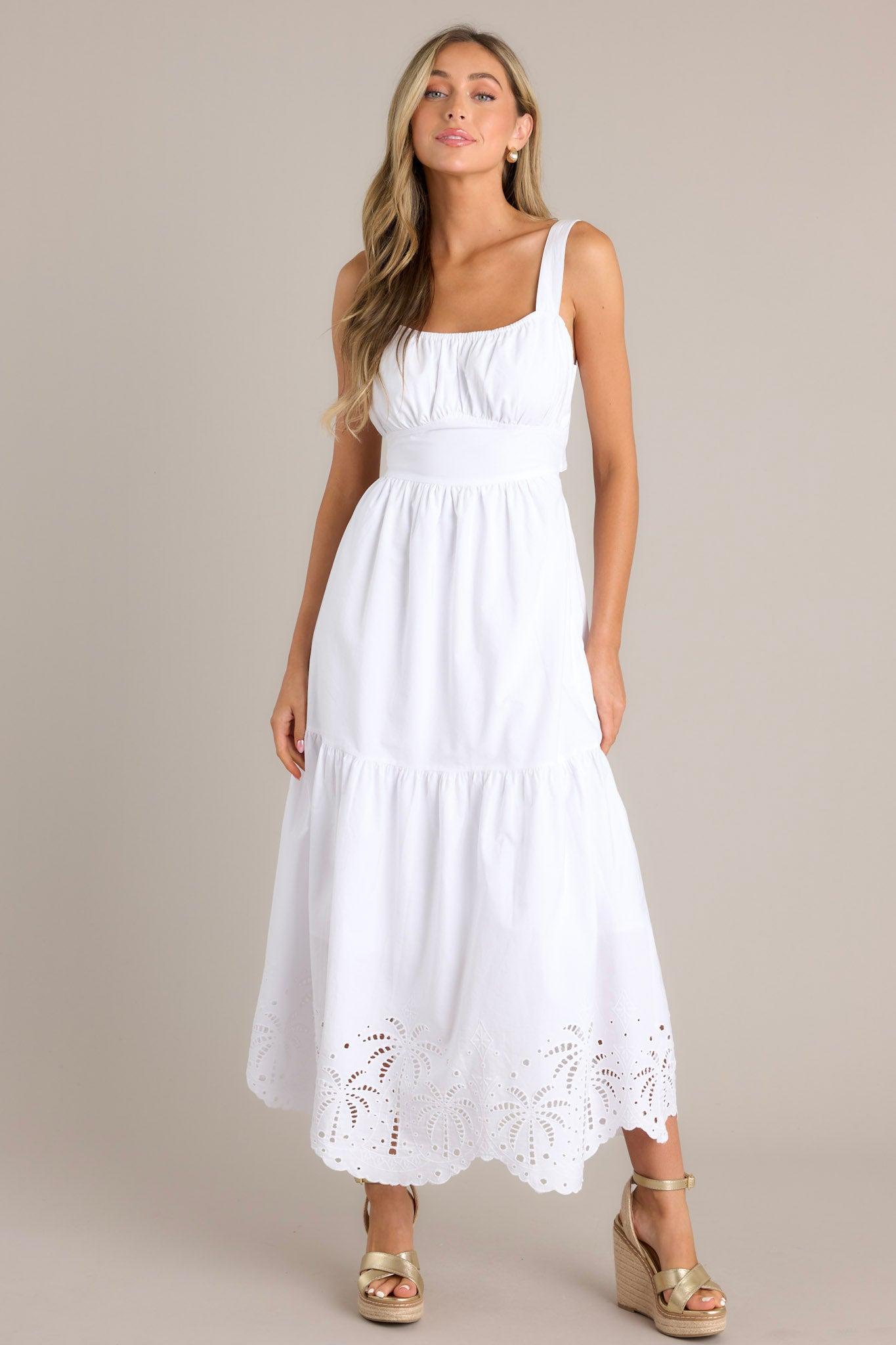 Garden Breeze Cotton White Eyelet Midi Dress Product Image