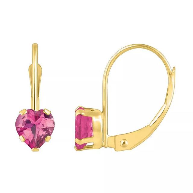 Celebration Gems 10k Gold Heart Shape Pink Topaz Leverback Earrings, Womens Product Image