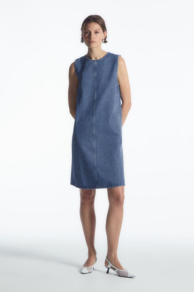 PANELED DENIM SHIFT DRESS Product Image