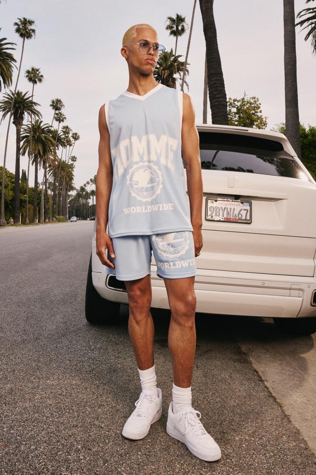 Relaxed Fit Worldwide Print Mesh Short | boohooMAN USA Product Image