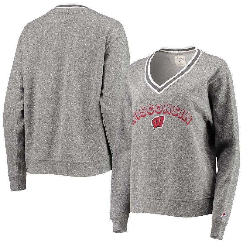 Womens League Collegiate Wear Heathered Gray Wisconsin Badgers Victory Springs Tri-Blend V-Neck Pullover Sweatshirt Product Image