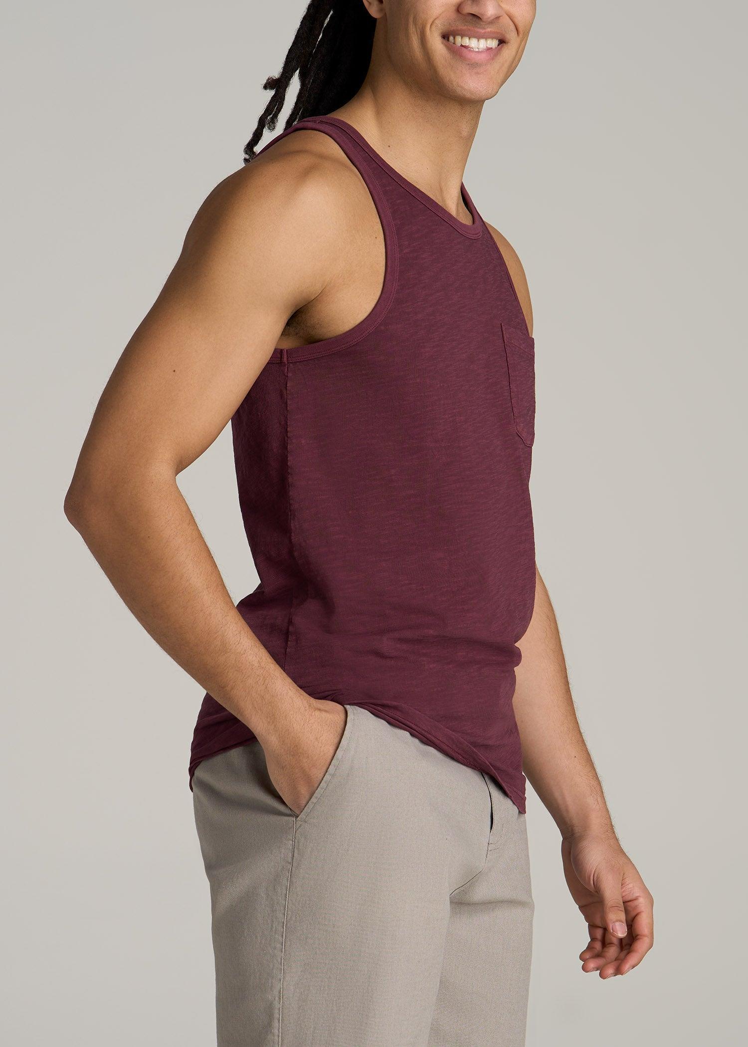 Garment Dyed Slub Pocket Tall Men's Tank Top in Dark Cherry Product Image