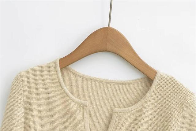 Long Sleeve Notch Neck Plain Knit Top Product Image