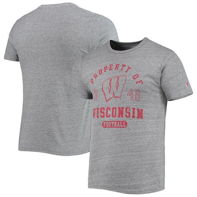 Mens League Collegiate Wear Heathered Gray Wisconsin Badgers Hail Mary Football Victory Falls Tri-Blend T-Shirt Product Image