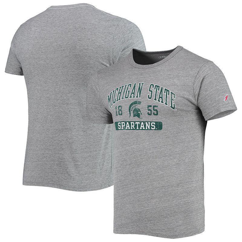 Mens League Collegiate Wear Heathered Gray Michigan State Spartans Volume Up Victory Falls Tri-Blend T-Shirt Product Image