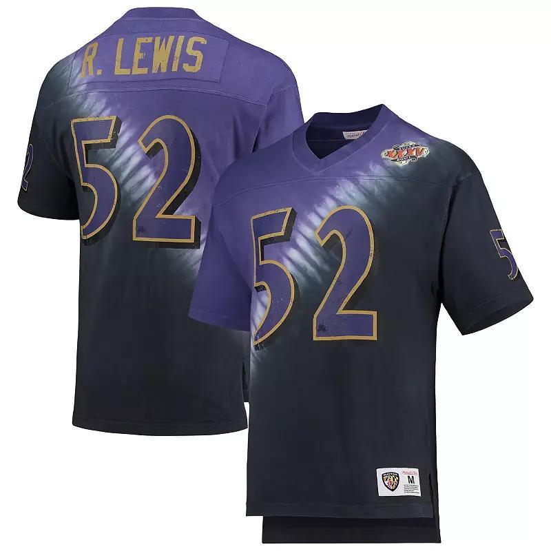 Mens Mitchell & Ness Ray Lewis Purple Baltimore Ravens Retired Player Name and Number Diagonal Tie-Dye V-Neck T-shirt - Purple Product Image