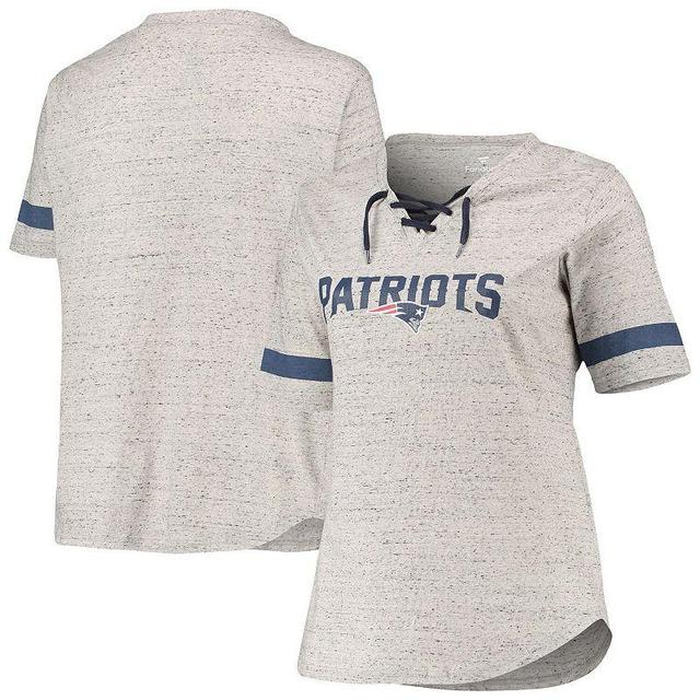 Womens Heathered Gray New England Patriots Plus Size Lace-Up V-Neck T-shirt Product Image