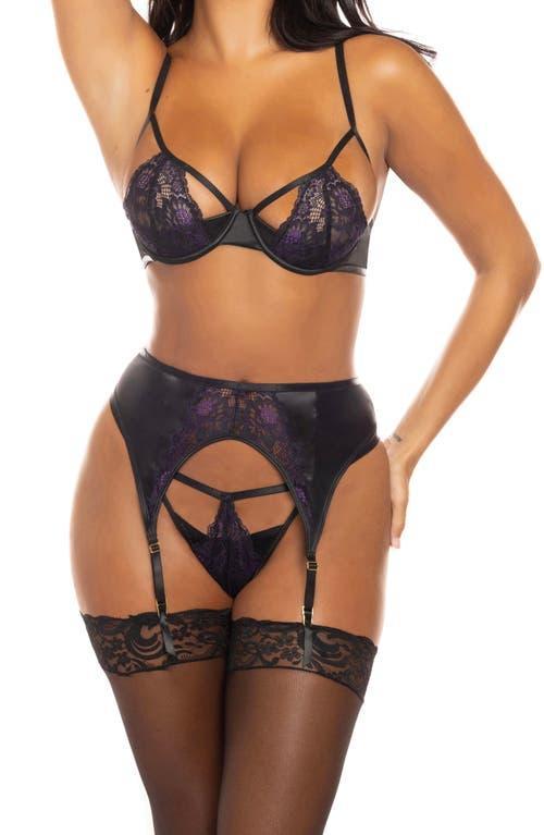 Oh La La Cheri Demi Cutout Underwire Bra, G-String & Garter Belt Set Product Image