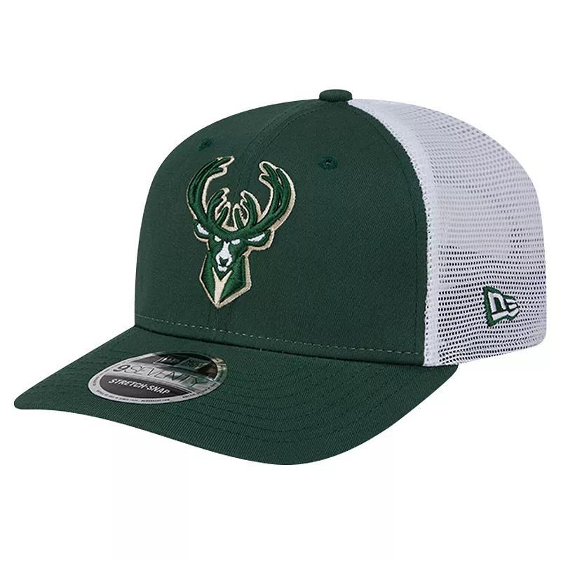 Mens New Era Hunter Green/White Milwaukee Bucks Trucker 9SEVENTY COOLERA Stretch-Snap Hat Product Image