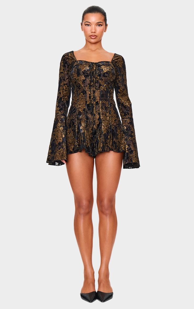 Black Devore Long Sleeve Romper Product Image