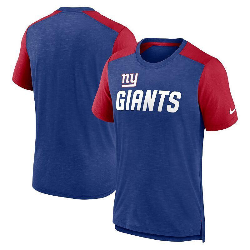 Mens Nike Heathered Royal/Heathered Red New York Giants Color Block Team Name T-Shirt Product Image