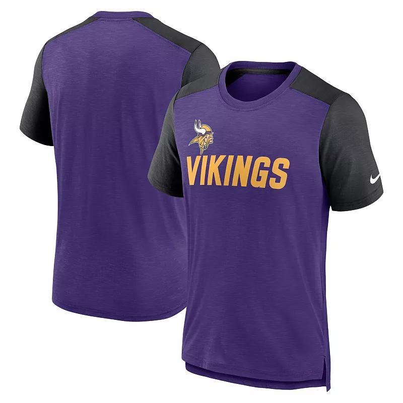 Mens Nike Heathered Purple/Heathered Black Minnesota Vikings Color Block Team Name T-Shirt Product Image