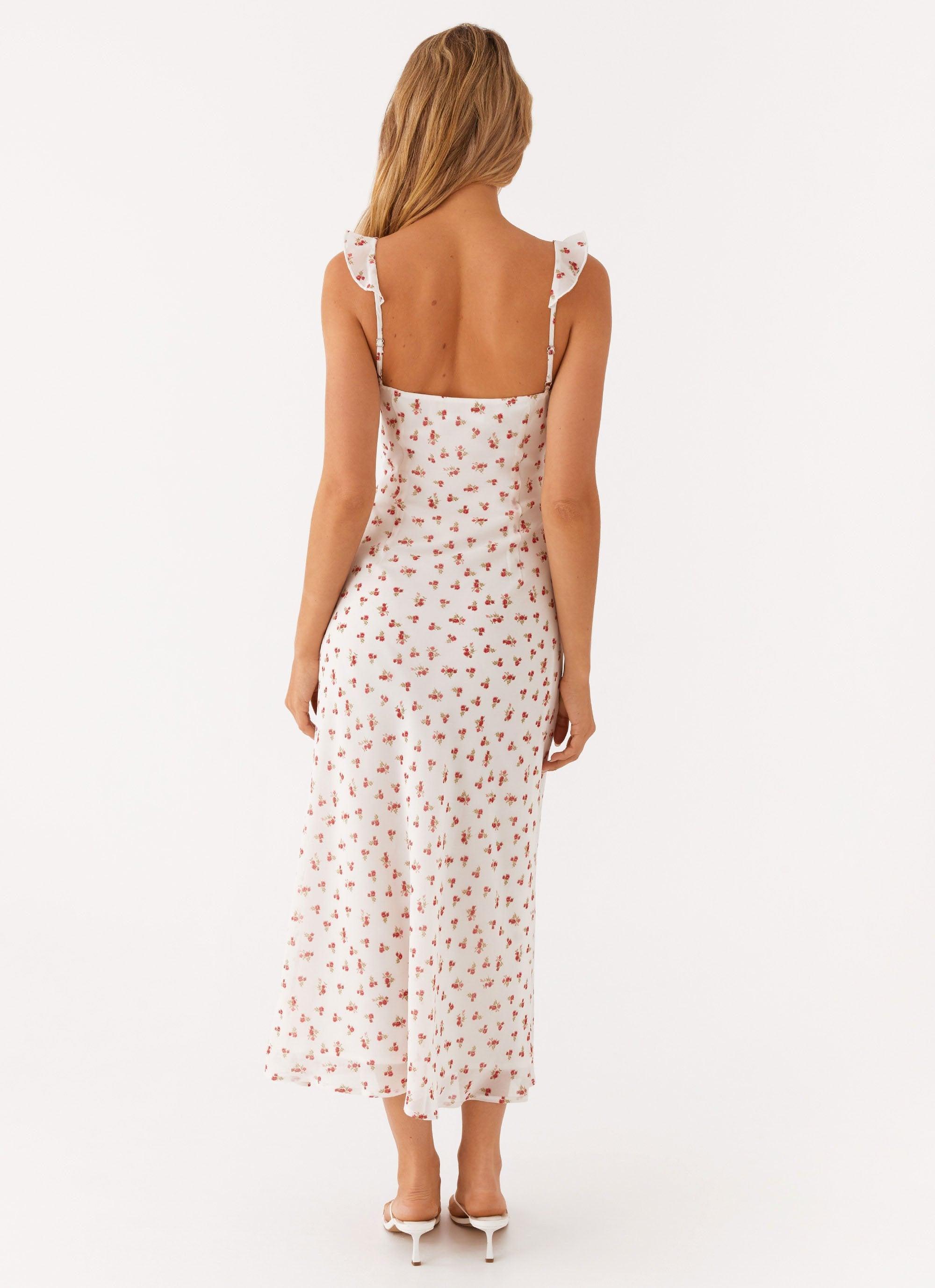 Second Guessing Midi Dress - Red White Floral Product Image