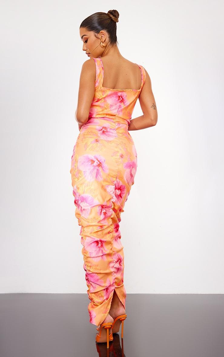 Pink Floral Printed Extreme Ruched Midaxi Dress product image