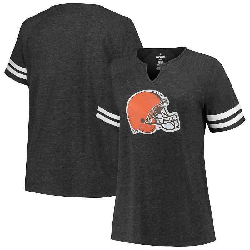 Womens Fanatics Branded Heather Charcoal Cleveland Browns Plus Size Logo Notch Neck Raglan Sleeve T-Shirt Product Image